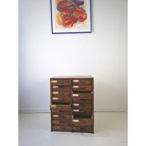 Armoire à dossiers en acajou ancien à 18 tiroirs
