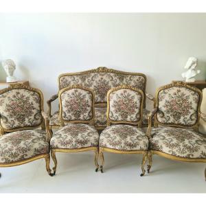 5-piece Living Room Set Consisting Of A Sofa And Antique French Armchairs