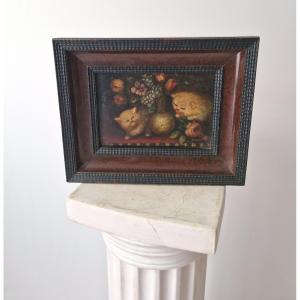 Antique Oil Painting Depicting Kittens, 19th Century, Signed Costa