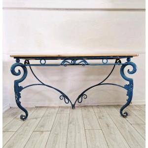 Console en métal bleu vintage de style français