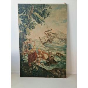 Grande peinture à l'huile ancienne représentant une célèbre tapisserie, œuvre d'art du XIXe 