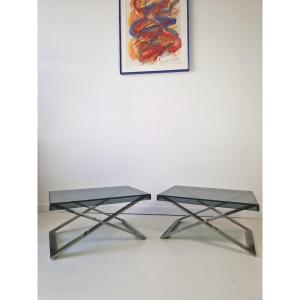 Pair Of Poltrona Frau Aster X Side Tables, 1970s - Jean-marie Massaud