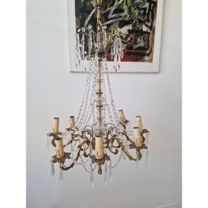 Antique French Chandelier With 6 Sconces