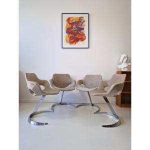 Set Of 4 Cantilever Dining Chairs In The Sphinx Style, Signed Boris Tabacoff, Ann.