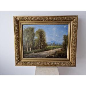 19th-century Antique Oil Painting, Landscape Signed By Lambert