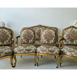Antique French Living Room Set (sofa And Armchairs) – 5 Pieces – 19th Century – Provenance: