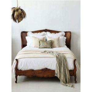 French Louis XV-style Caned Bed With Carved Walnut Low Footboard