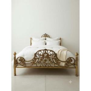Antique, Ornate Bed Frame Made Of Cast Brass And Gilded Bronze (ormolu Style) – Eu King Size