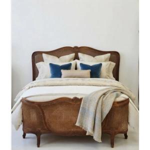 Antique French Louis XV-style Half-corbielle Caning Bed, Eu King Size