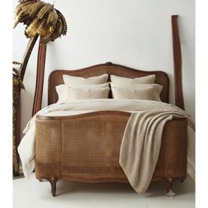 Louis XV-style Demi-corbielle Rattan Double Bed, France