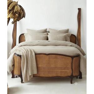 Louis XV-style Double French Half-cane Wicker Bed