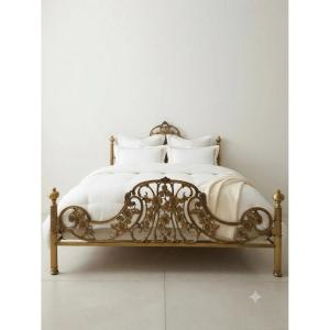 Vintage Bed Frame, Richly Adorned With Cast Brass And Gilded Bronze (eu King Size)