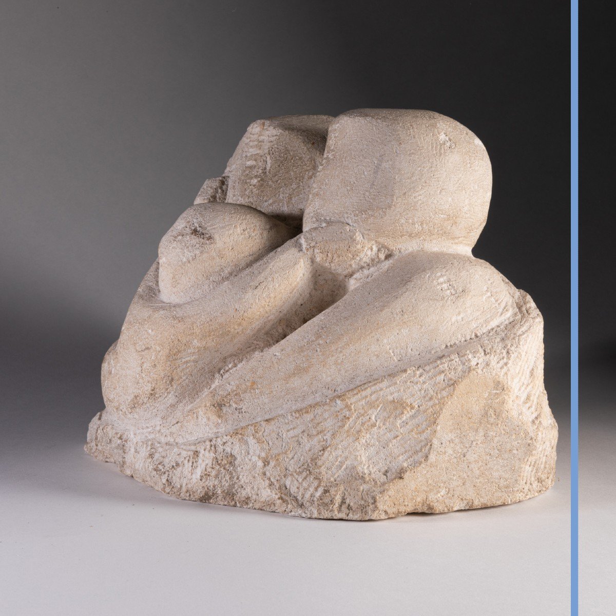 Sculpture en pierre blanche "Allégorie de la famille", XXe-photo-2