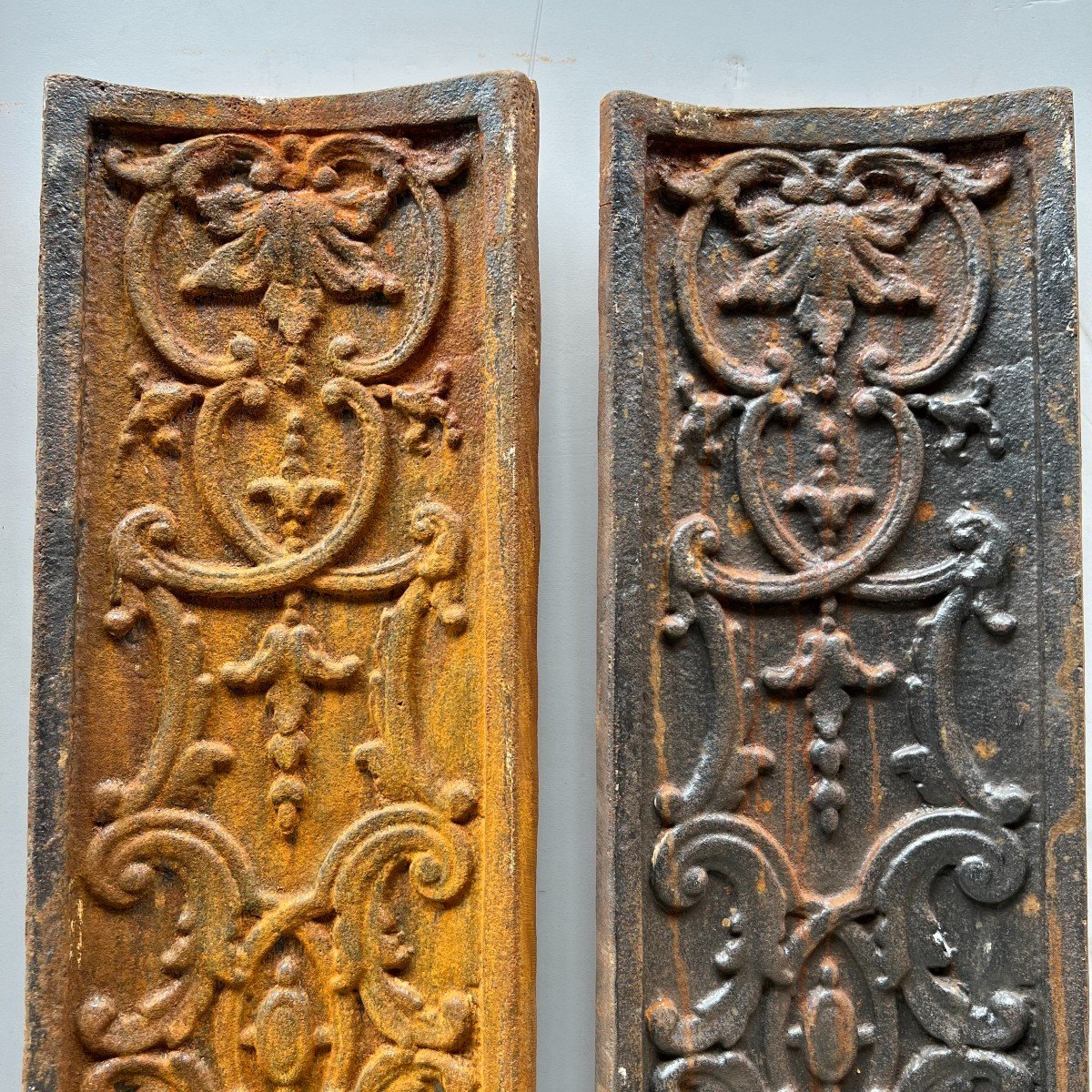 Paire de plaques de chemin&eacute;e en fonte, XIXe-photo-2