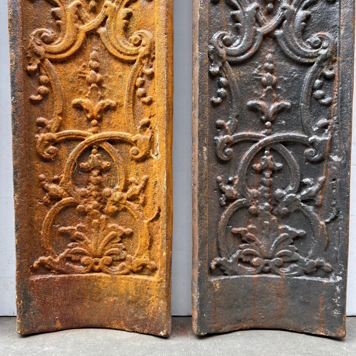 Paire de plaques de cheminée en fonte, XIXe-photo-3
