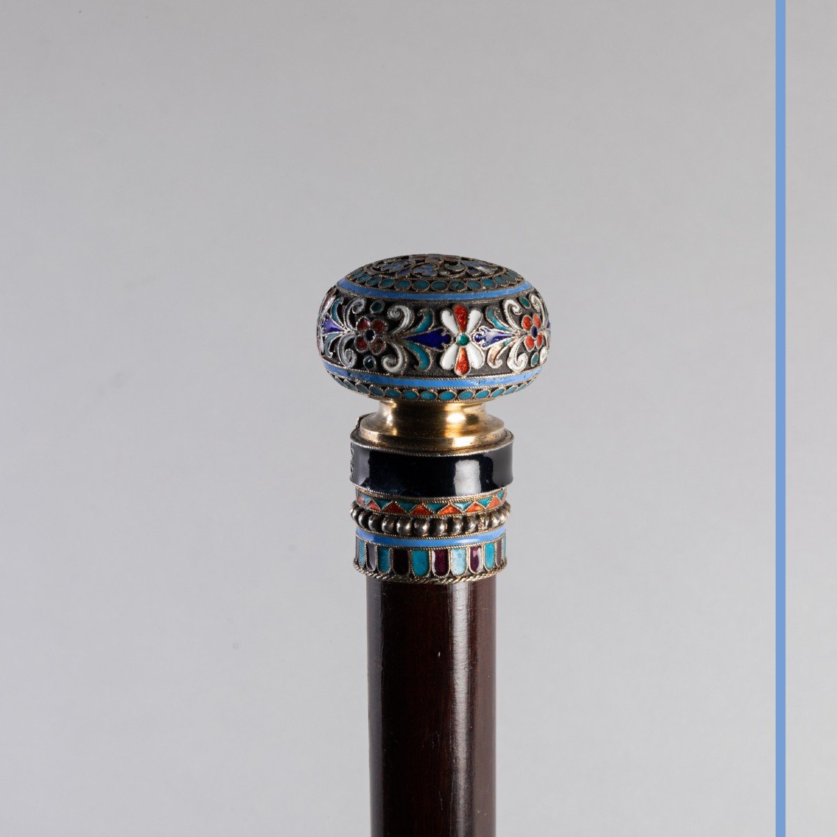 Canne à pommeau en argent et émaux cloisonnés, Russie, XIXe-photo-3