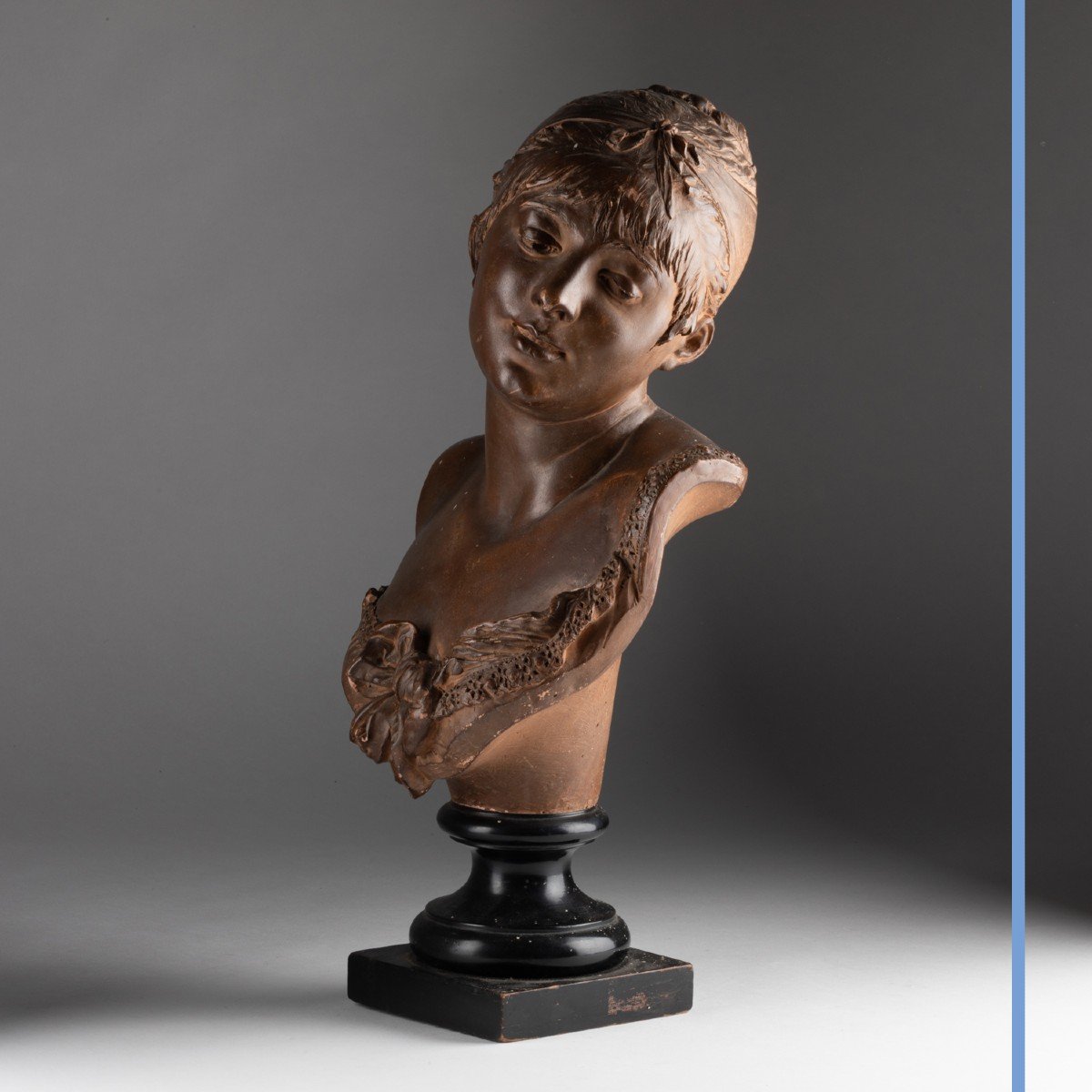 Albert-Ernest Carrier-Belleuse (1824-1887), buste de femme en terre cuite, XIXe-photo-2
