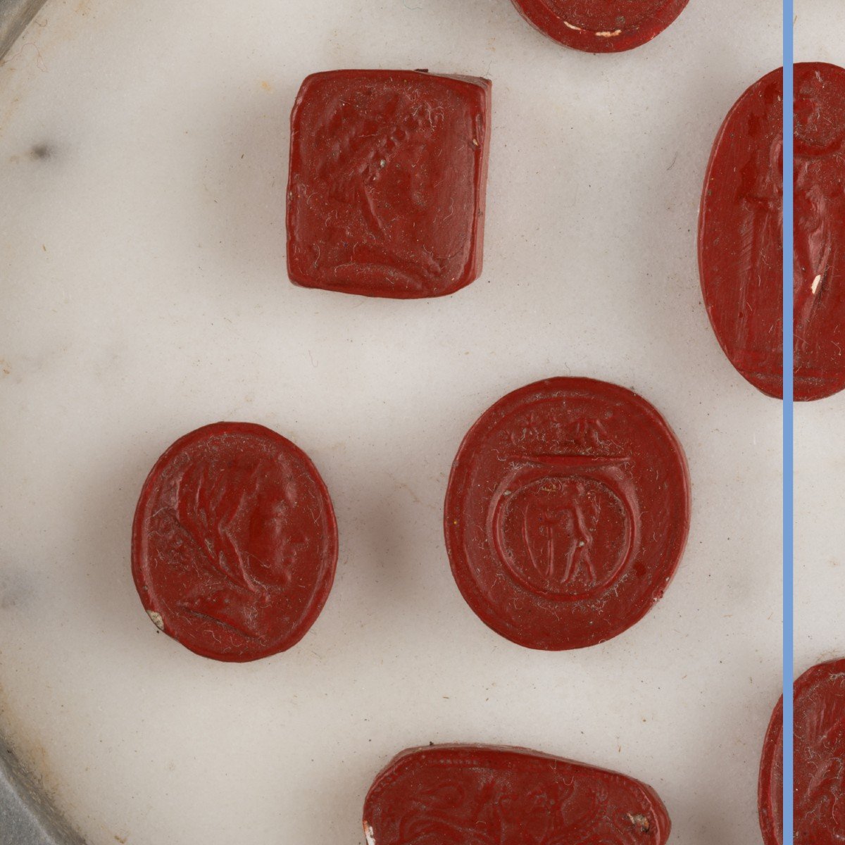 Marble Medallions Presenting A Series Of Cameos In Red Lacquered Plaster, XIXth-photo-3