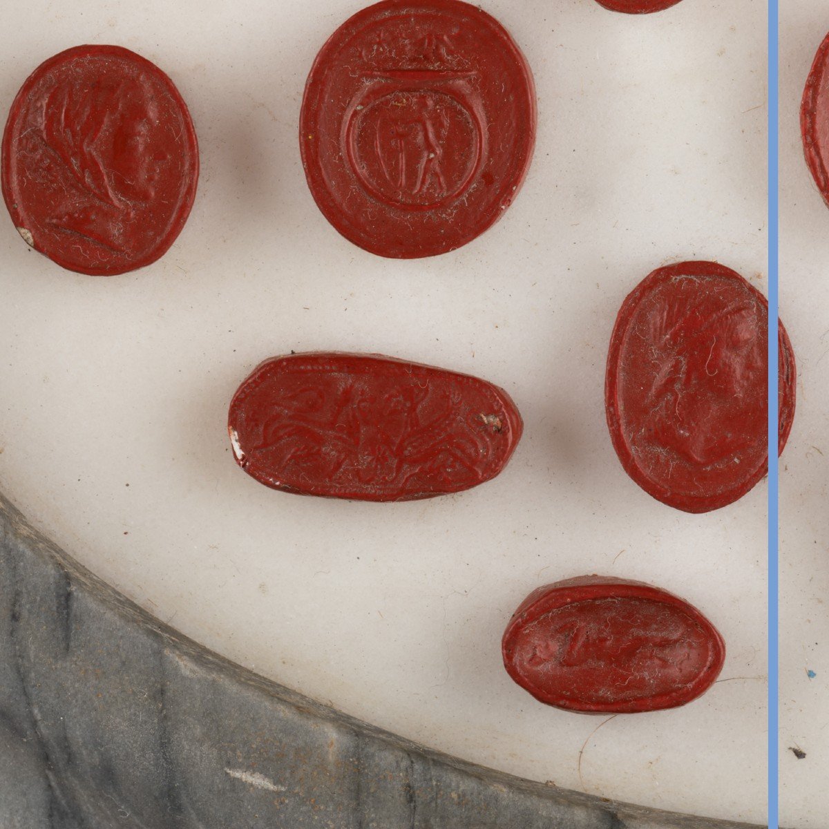 Marble Medallions Presenting A Series Of Cameos In Red Lacquered Plaster, XIXth-photo-4