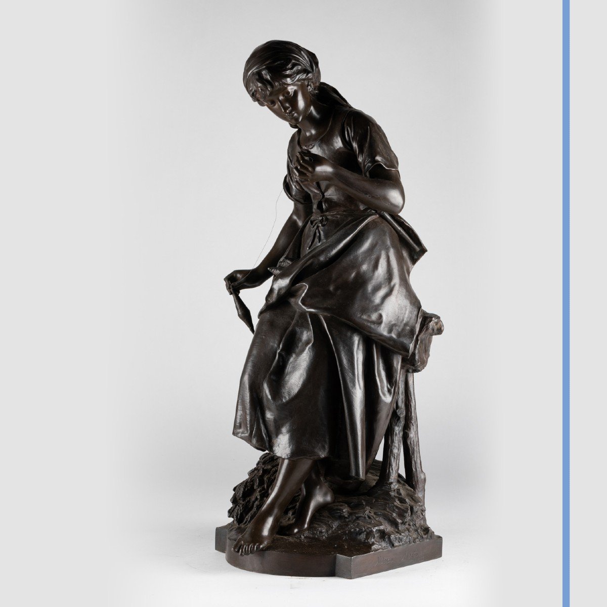 Mathurin Moreau (1822-1912), la fileuse, bronze à patine brune, XIXe-photo-2