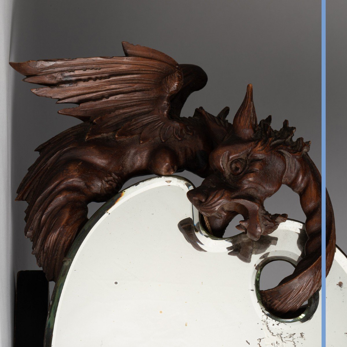 Dans le goût de Gabriel Viardot (1830 -1904), miroir oval au dragon, XIXe-photo-2