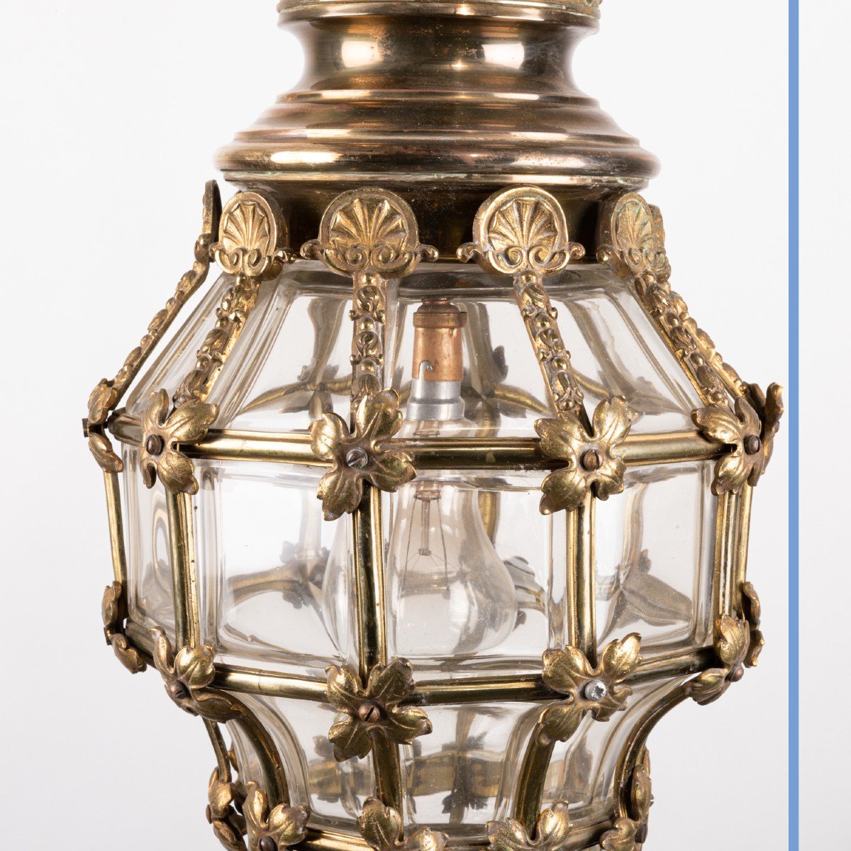 Lanterne cage  en bronze et verre taillé, XIXe-photo-2