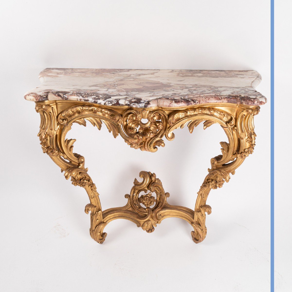 Console d'applique de style Louis XV en bois doré et en marbre, XIXe-photo-2