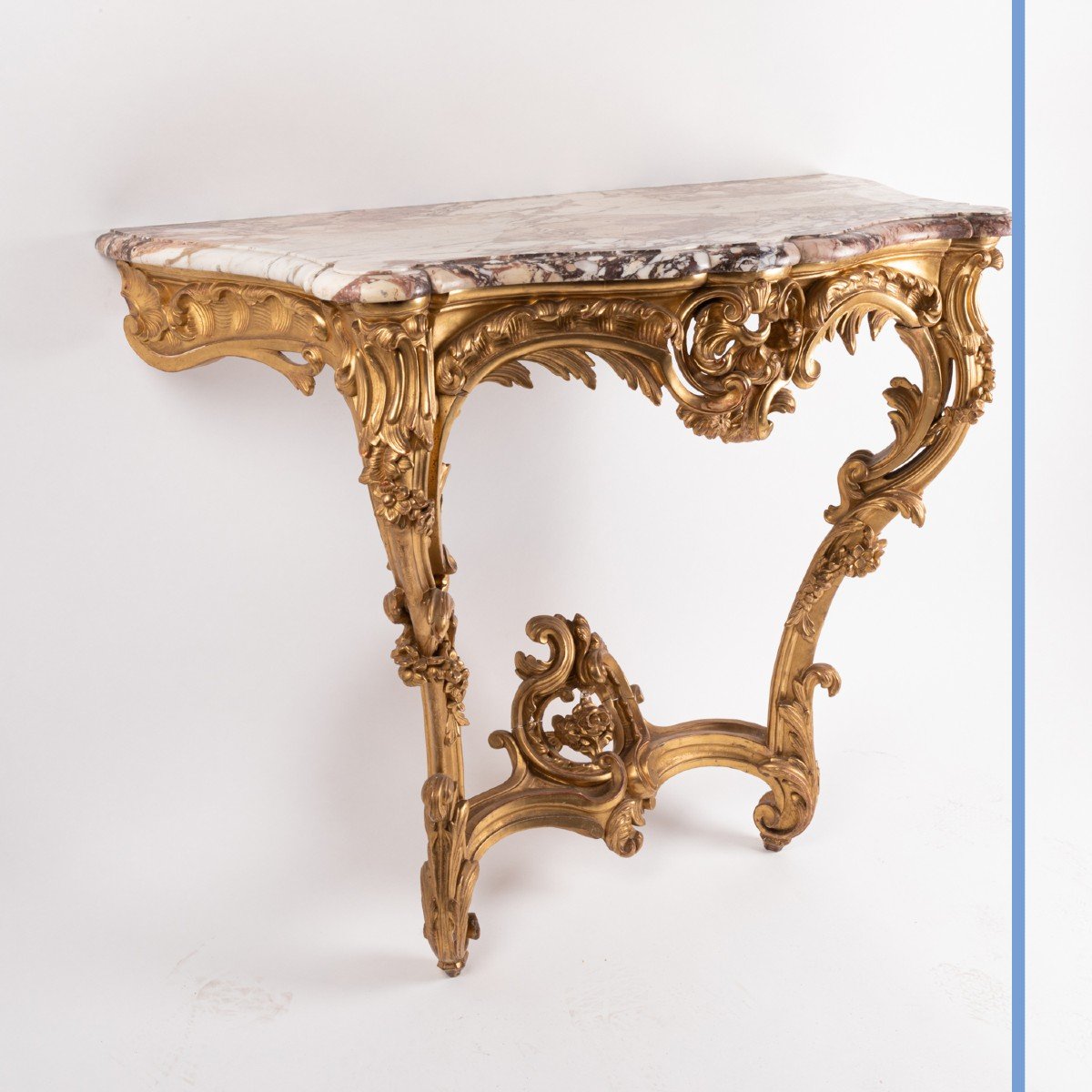Console d'applique de style Louis XV en bois doré et en marbre, XIXe-photo-3