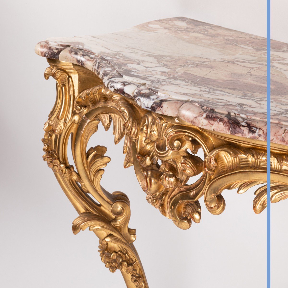 Console d'applique de style Louis XV en bois doré et en marbre, XIXe-photo-5