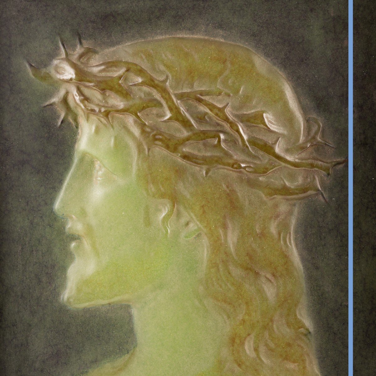 Walter Amalric (1870-1959), portrait du Christ en bas relief, pâte de verre, XXe-photo-2