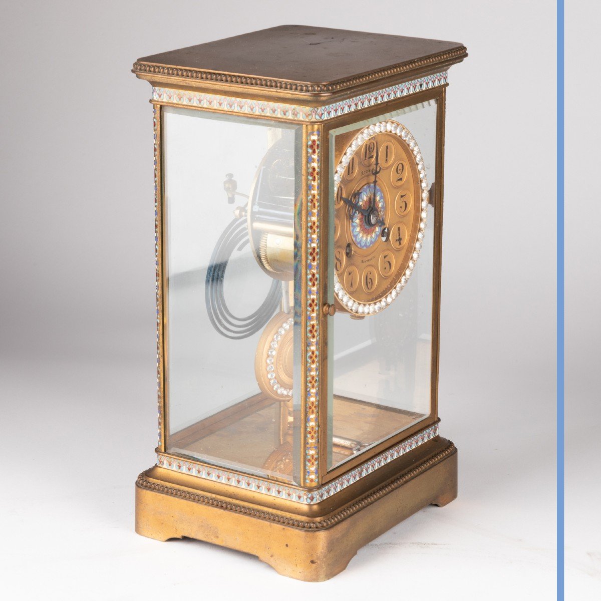 Pendule cage en bronze doré, émaux cloisonnés et strass, XIXe-photo-2