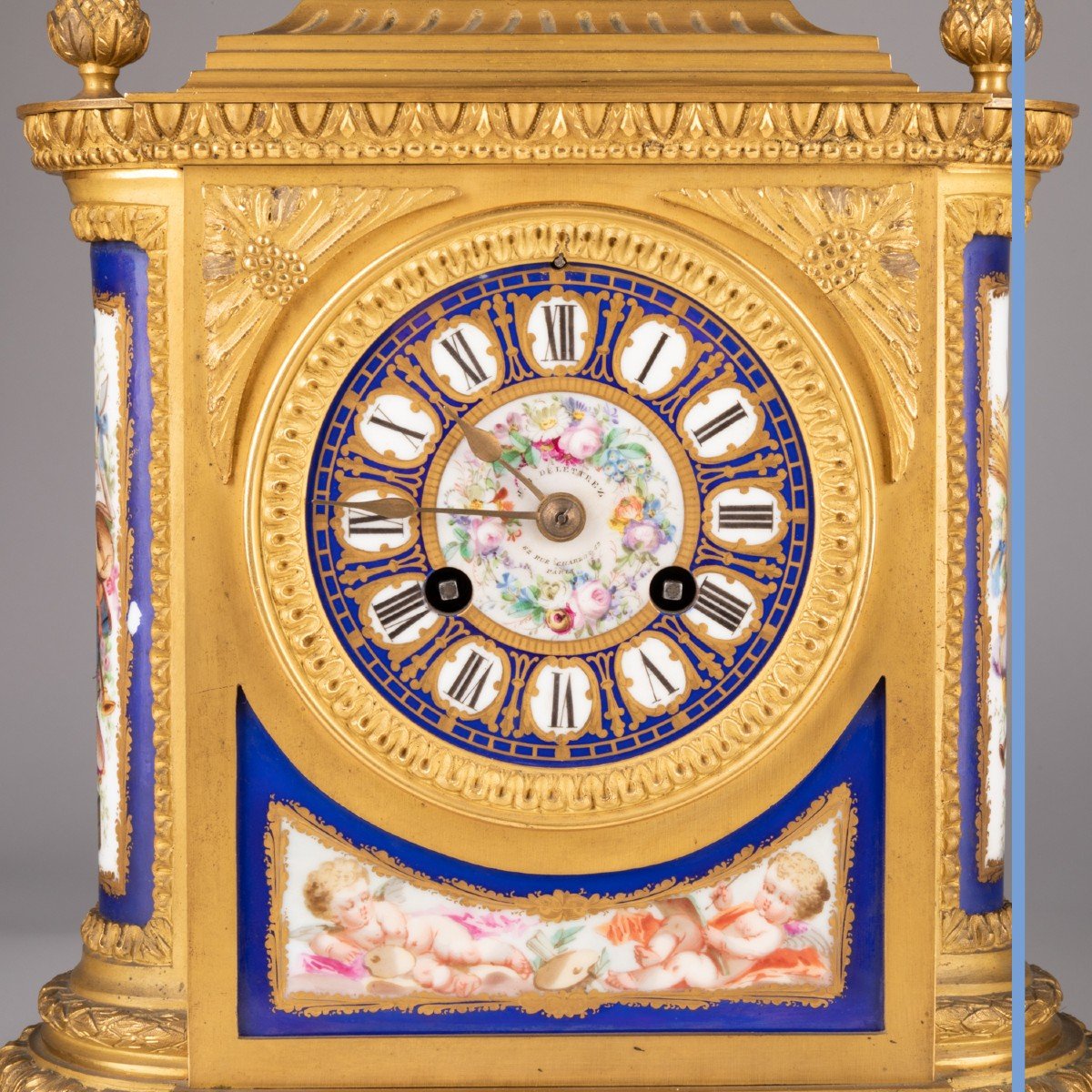 Jean Baptiste Delettrez (1816-1887), garniture de chemin&eacute;e en bronze et porcelaine, XIXe-photo-5