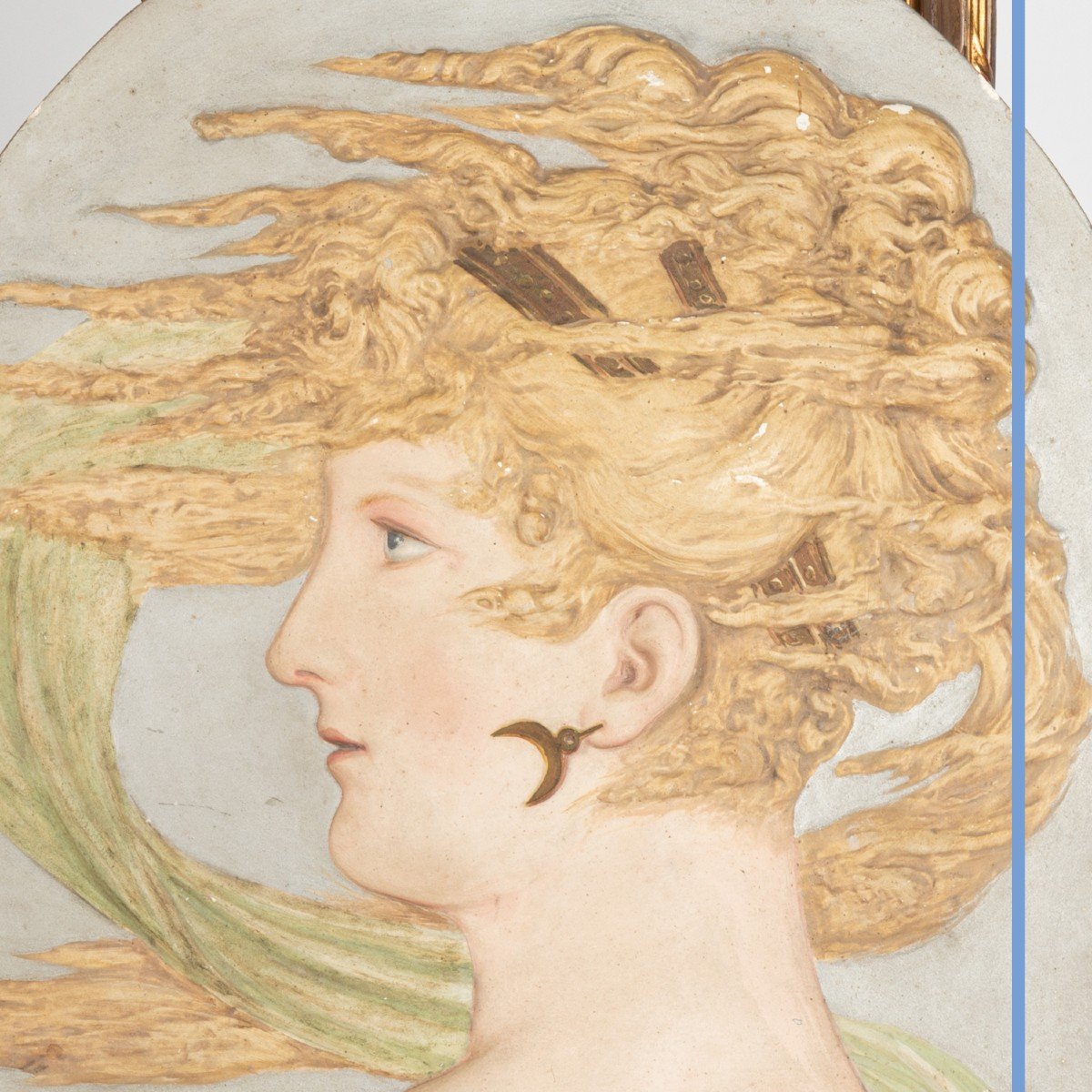 M&eacute;daillon en pl&acirc;tre peint d&#039;&eacute;poque Art Nouveau, XXe-photo-2