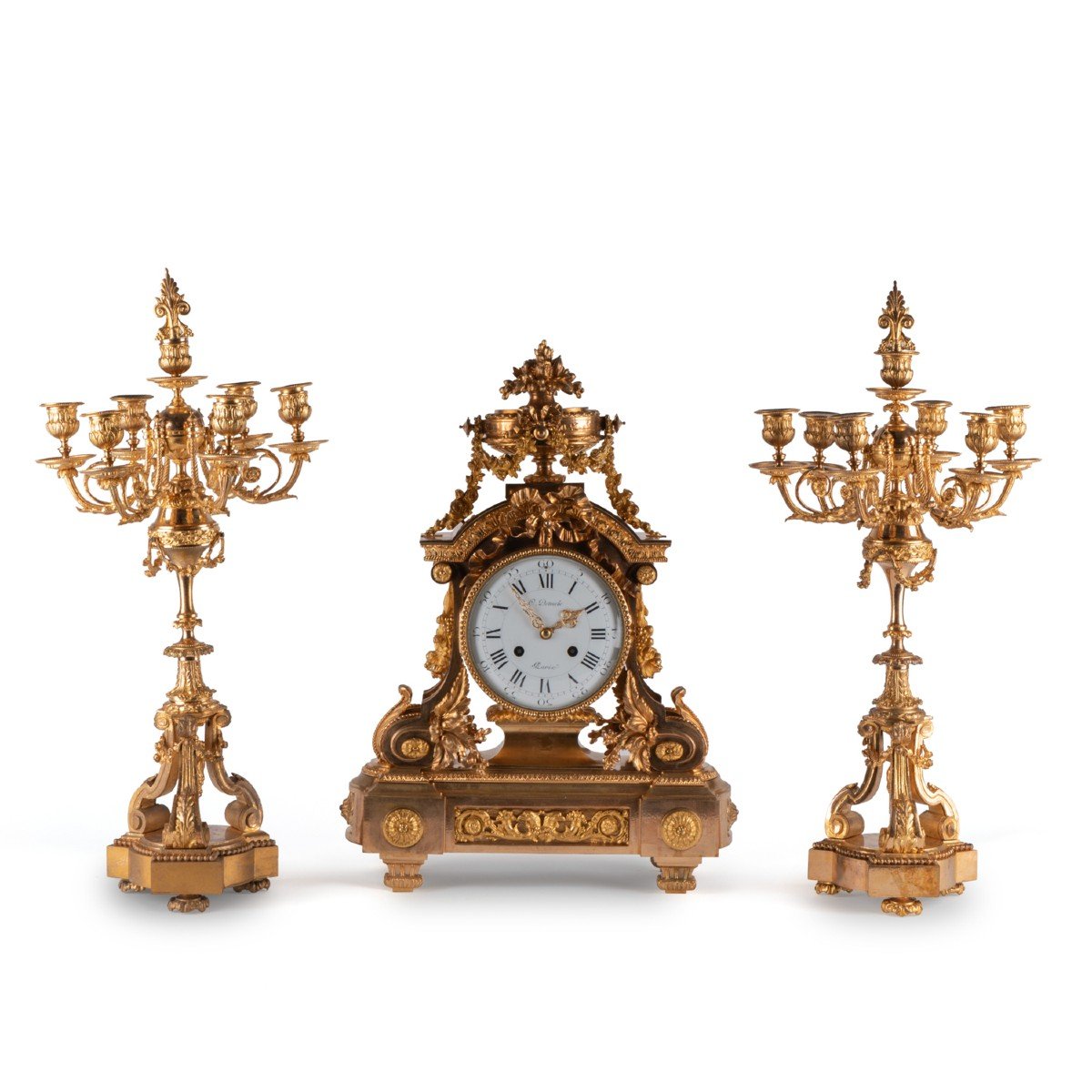 Louis Constantin Detouche (1810 -1889), garniture de cheminée en bronze doré, XIXe