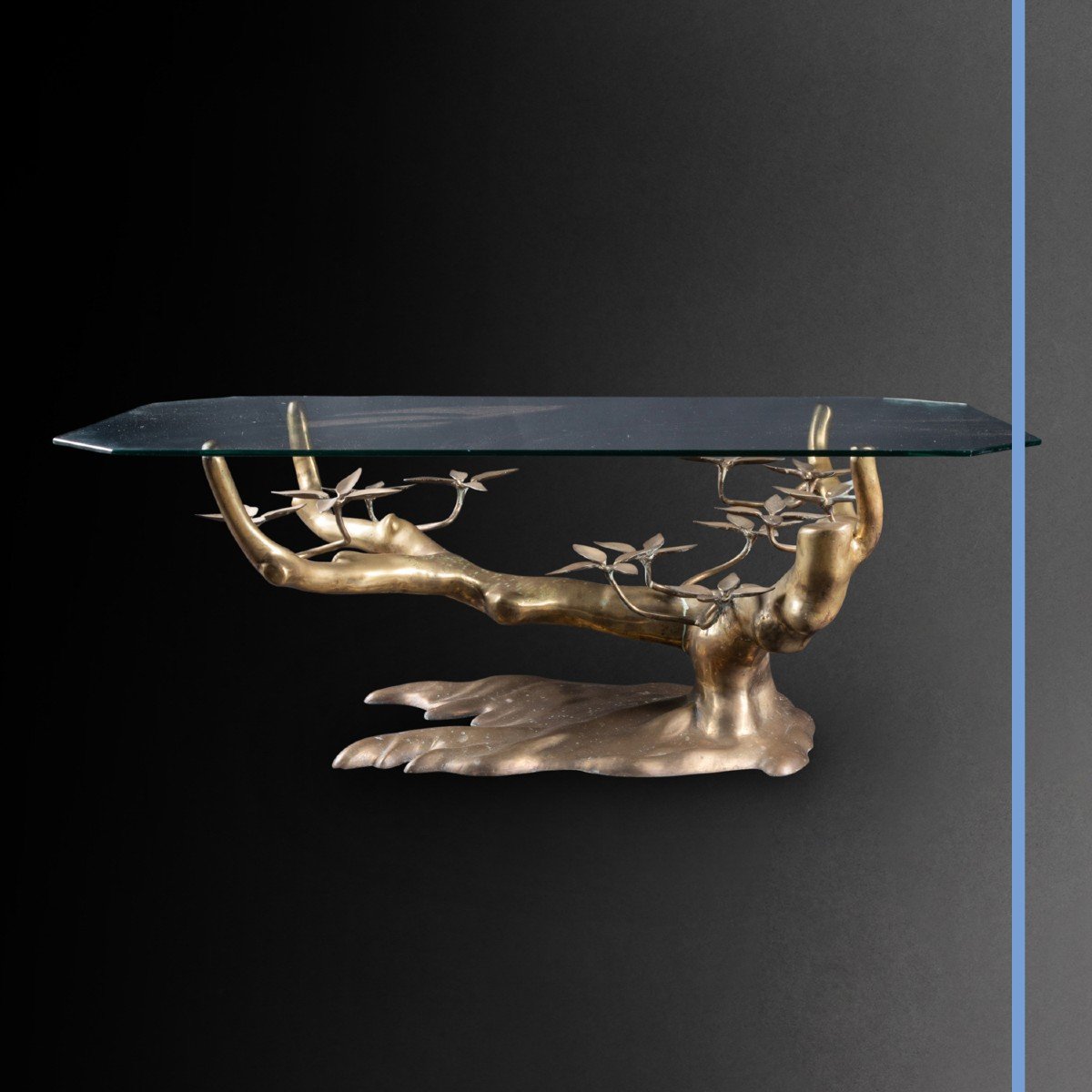 Willi Daro, table basse  dite Bonsai, bronze dor&eacute; et plateau en verre translucide biseaut&eacute;, XXe-photo-2