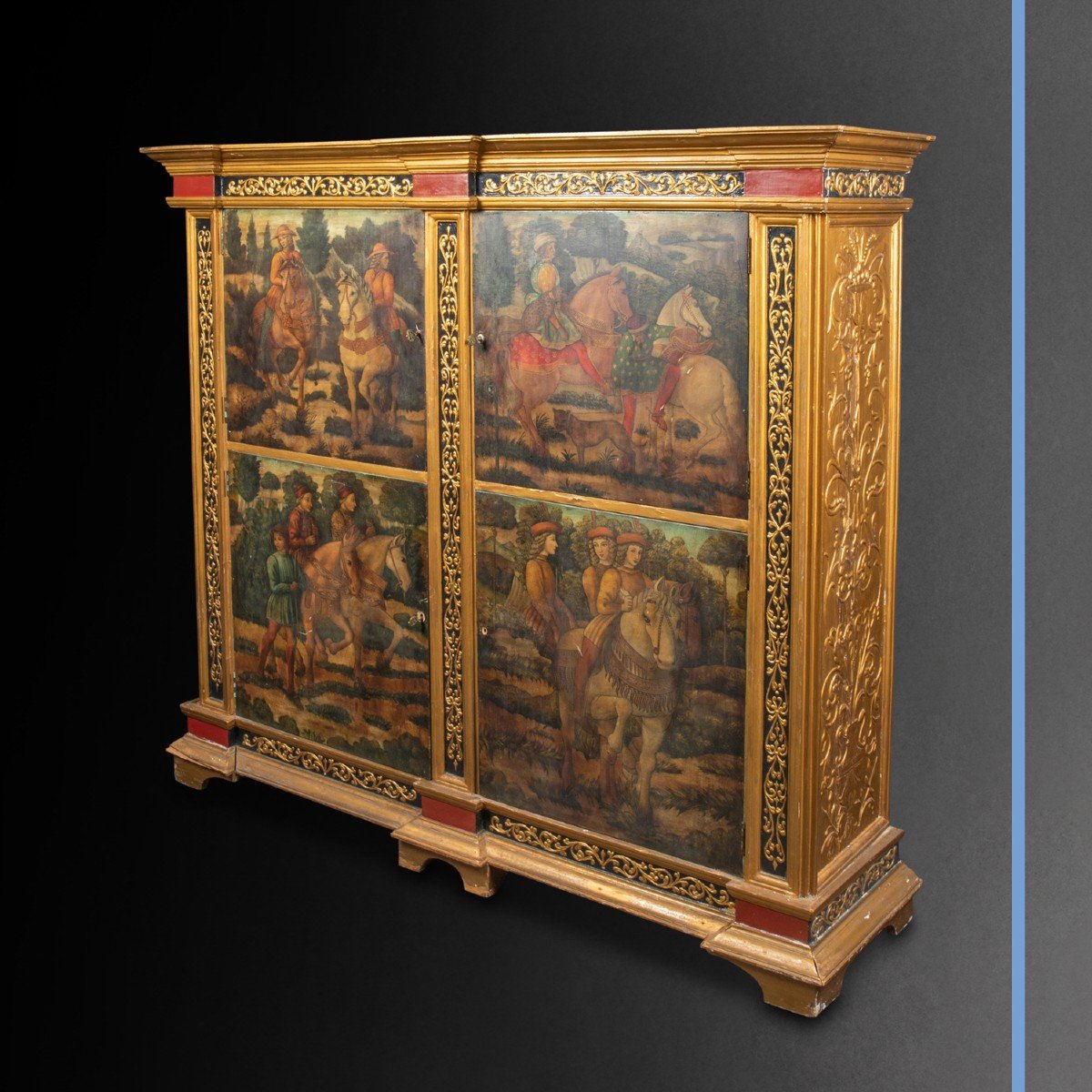 Dans le goût de Benozzo  Gozzoli (1420 -1497), cabinet en bois peint et doré de style Renaissance, XIXe-photo-3