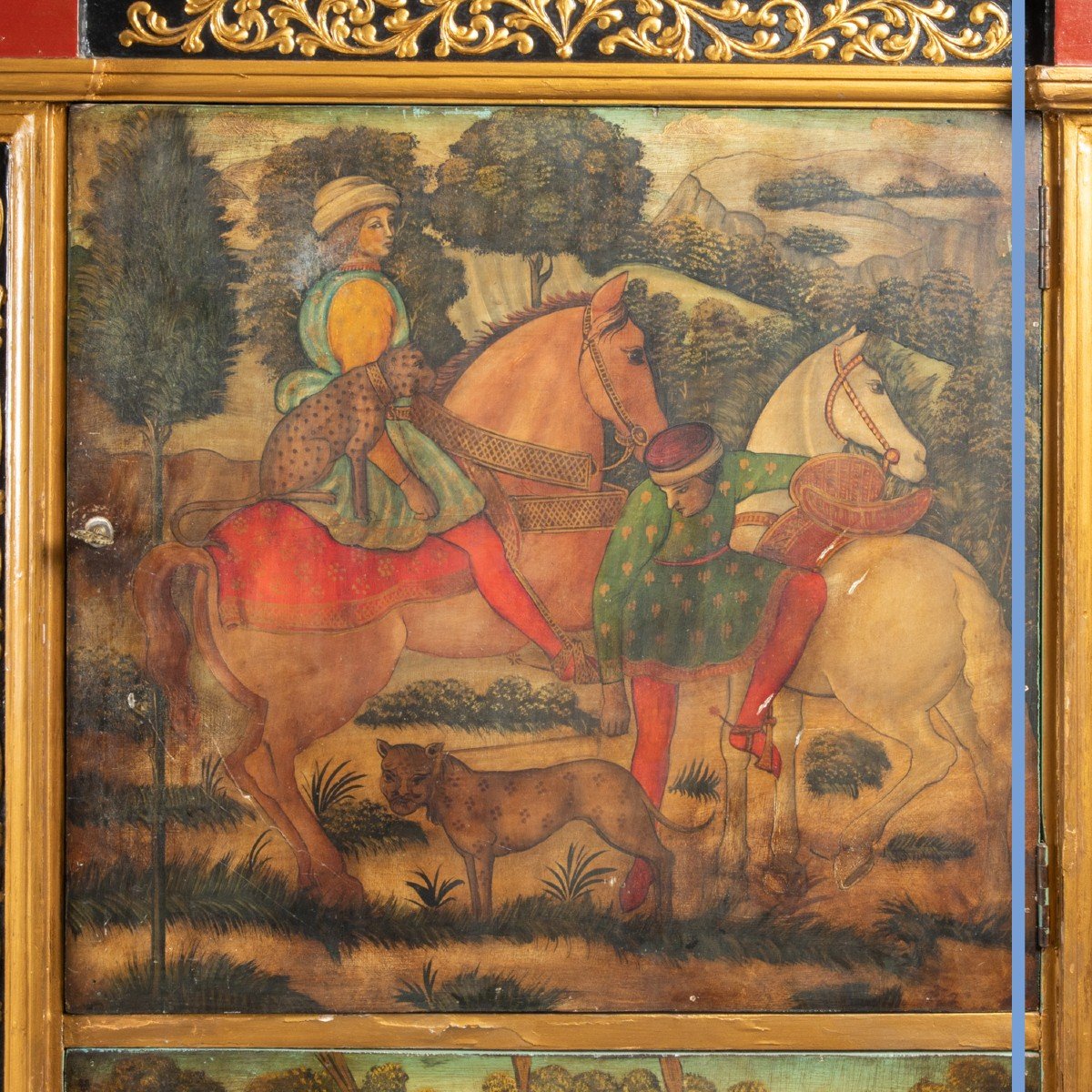 Dans le goût de Benozzo  Gozzoli (1420 -1497), cabinet en bois peint et doré de style Renaissance, XIXe-photo-2