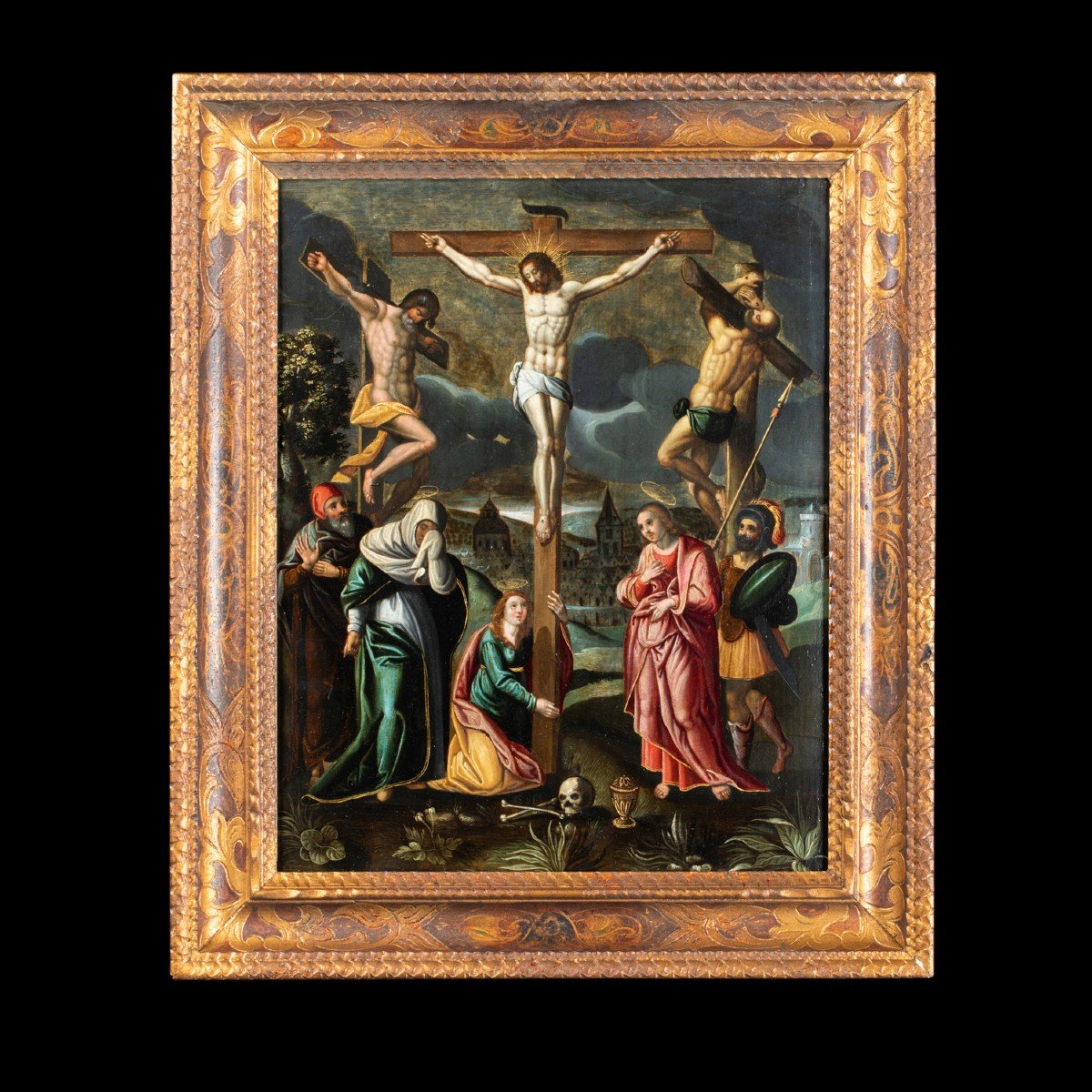 Ecole Flammande, panneau en chêne "La crucifixion", XVIIe