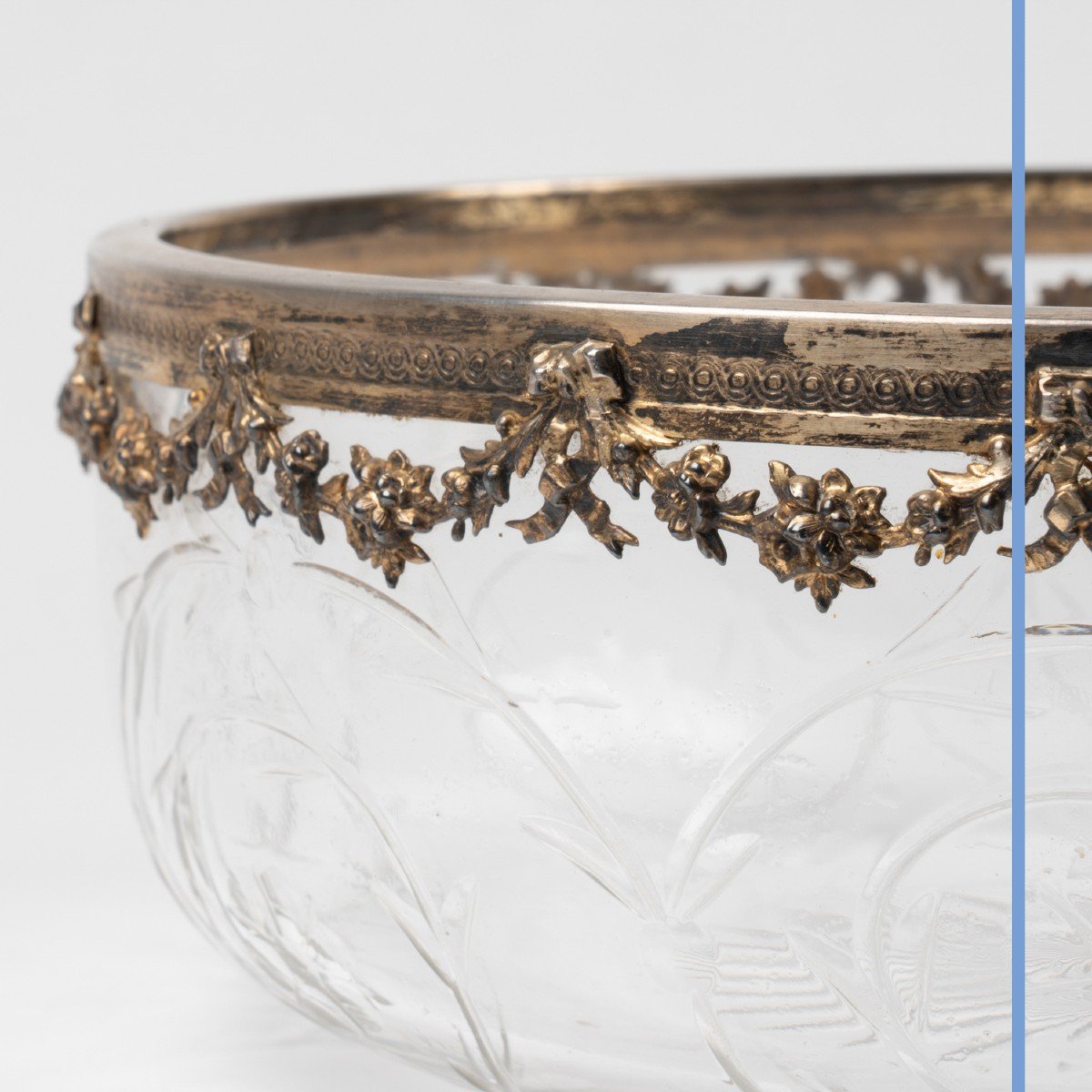 Coupe en cristal taillé et son présentoir en argent de style Louis XVI, XIXe-photo-3