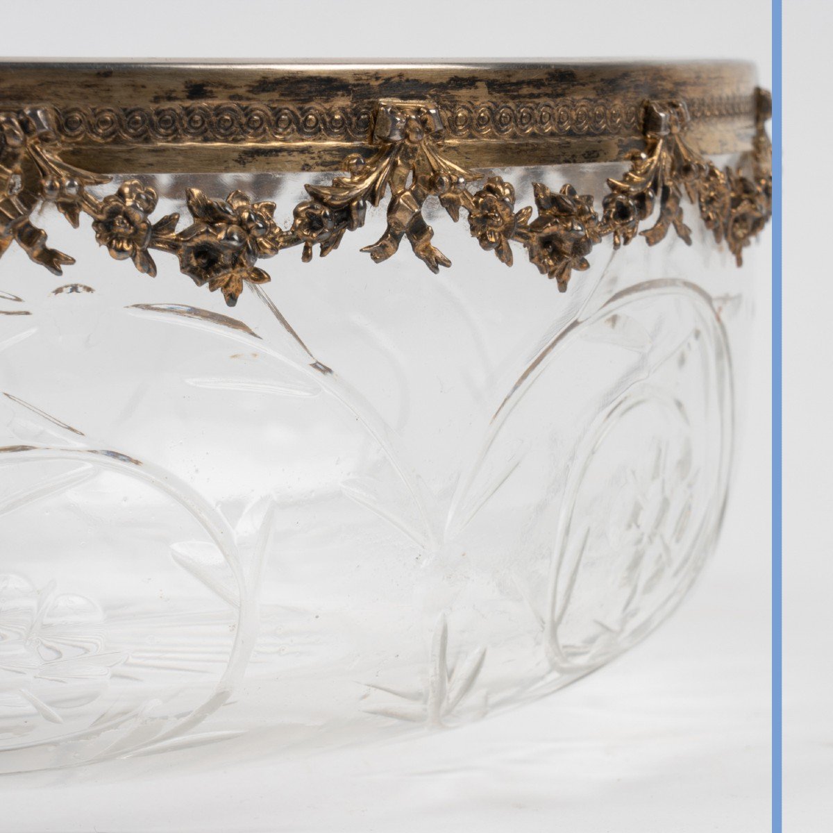 Coupe en cristal taillé et son présentoir en argent de style Louis XVI, XIXe-photo-4