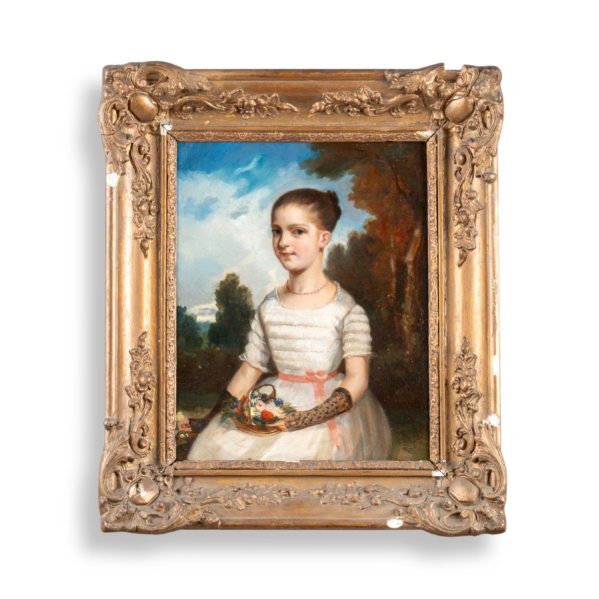 Huile sur toile "Portrait de Jeune fille", XIXe