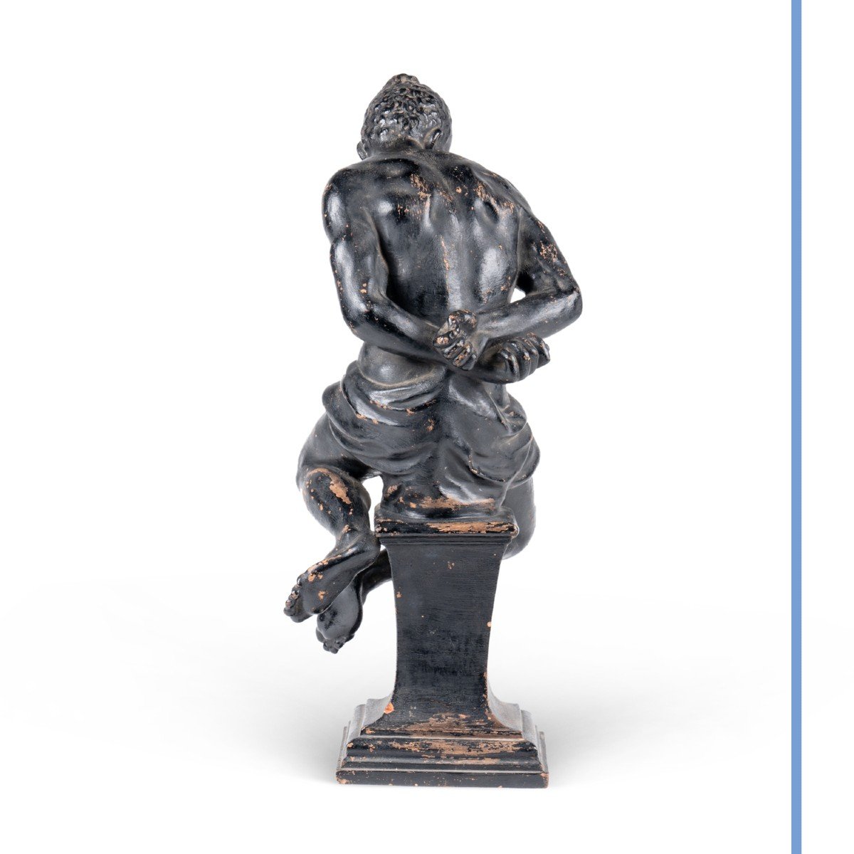  D'après Pietro Tacca (1577-1640), Esclave  enchainé, sujet en terre cuite laqué noir, XXe-photo-1