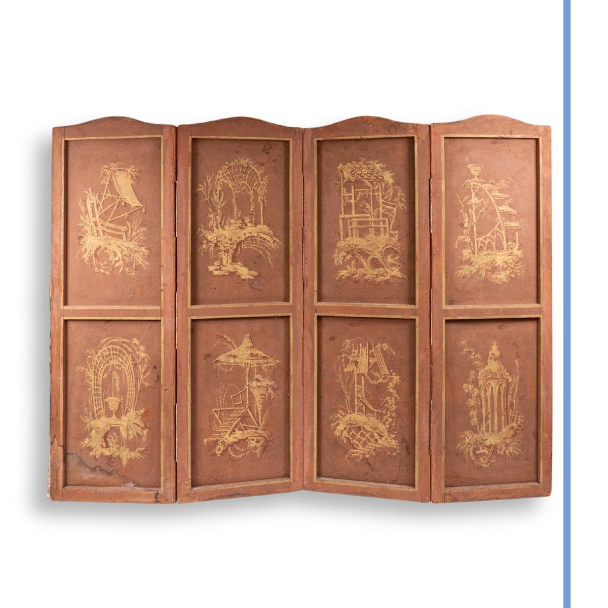 Dans le go&ucirc;t de Jean Baptiste Pillement (1728-1808), paravent &agrave; quatre feuilles, XIXe-photo-2
