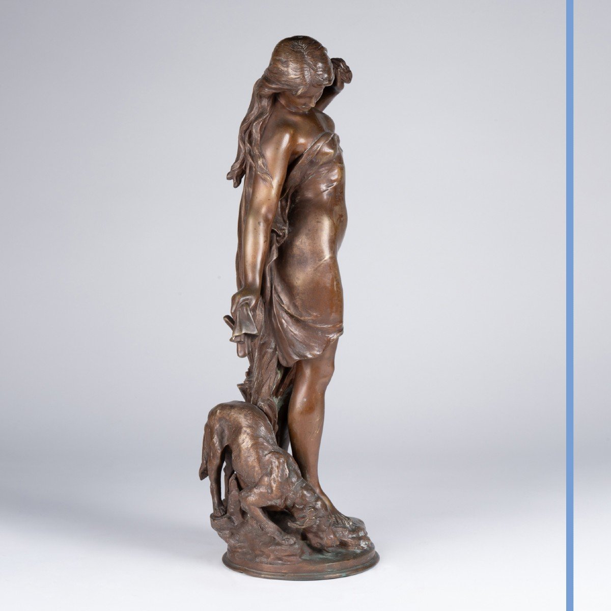 Mathurin Moreau (1822-1912), "Jeune femme au chien" bronze, XIXe-photo-4