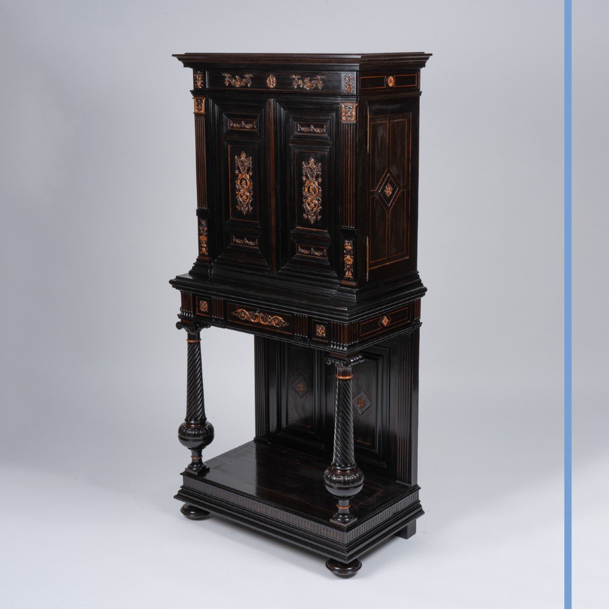 Charles Hunsinger (1823-1893), cabinet en bois noirci et naturel sculpté, XIXe-photo-3