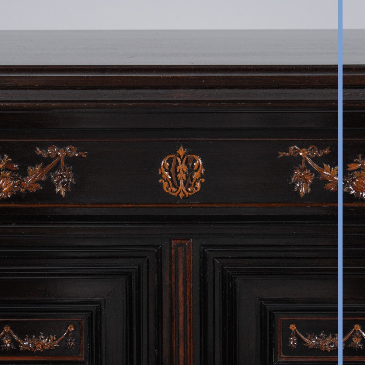 Charles Hunsinger (1823-1893), cabinet en bois noirci et naturel sculpt&eacute;, XIXe-photo-3