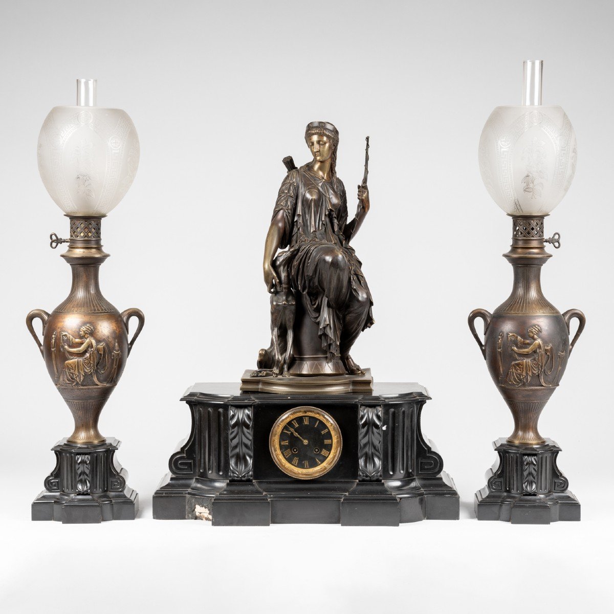 Auguste Joseph Peiffer (1832-1886), importante garniture de cheminée, XIXe