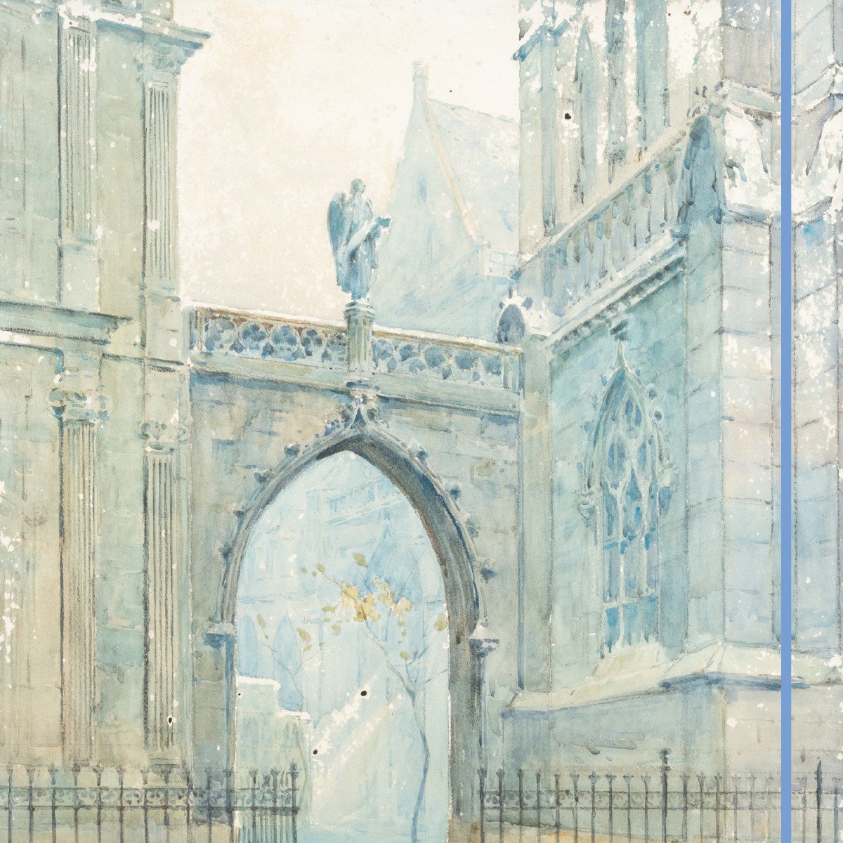 René Leverd (1872-1938), Porche d'une église Parisienne,  Aquarelle, XXe-photo-2