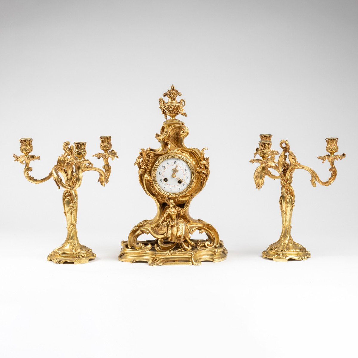 Eugène Lelièvre (1856-1945) et F. Rambaud (XIXe-XXe), garniture de cheminée en bronze doré, XXe