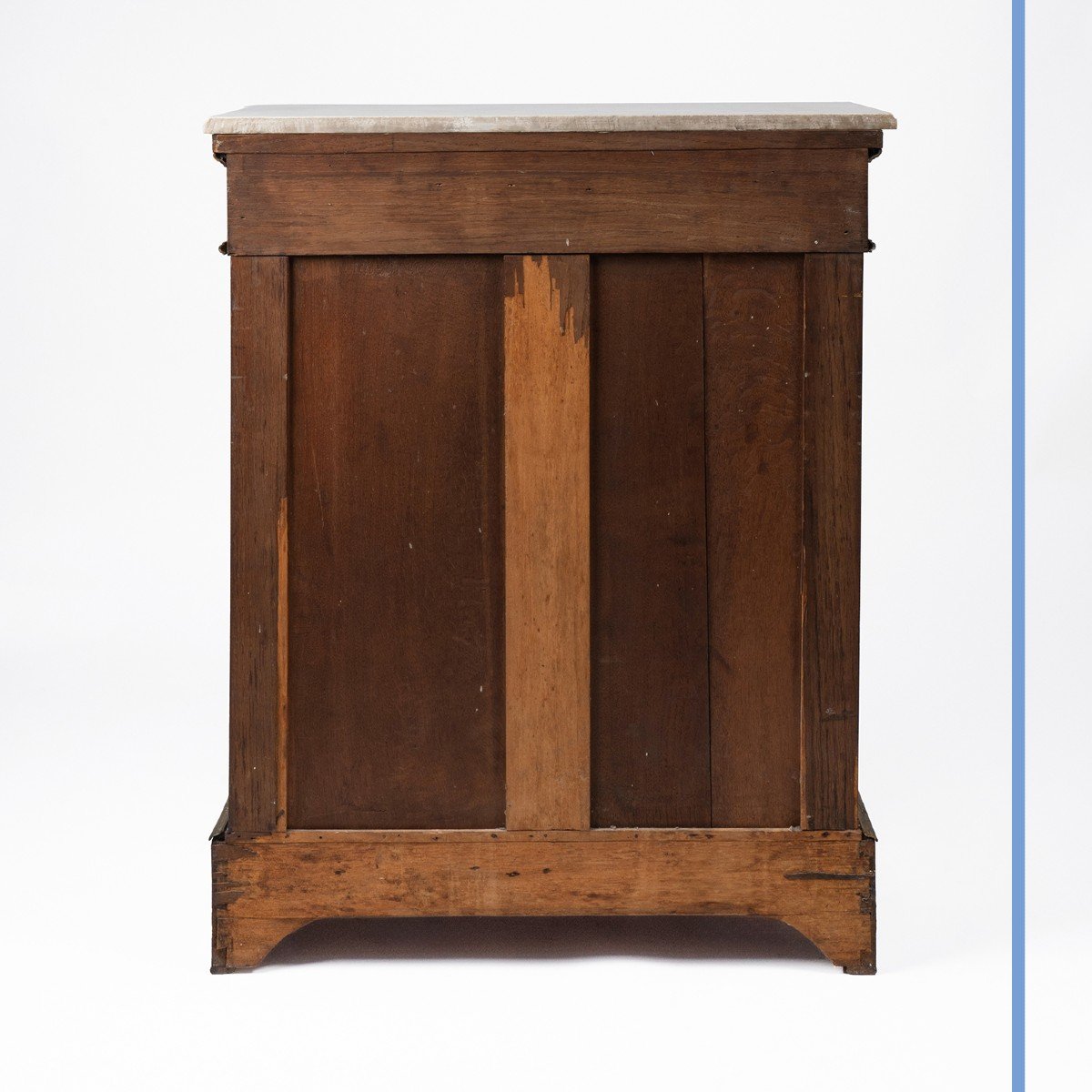 Meuble à hauteur d'appui en marqueterie de bois précieux, marbre carrare, XIXe-photo-1
